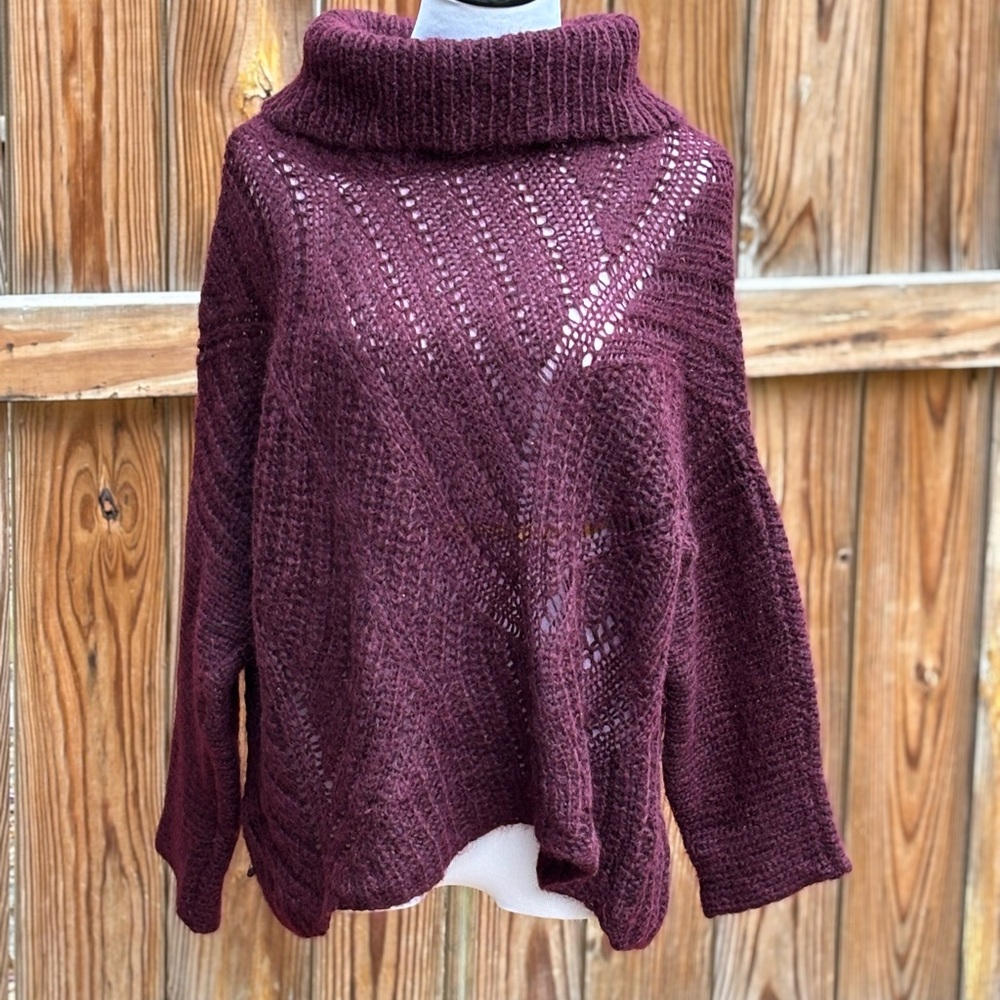 Eileen Fisher Rich Burgundy Cowl Neck Sweater Mohair Wool Blend